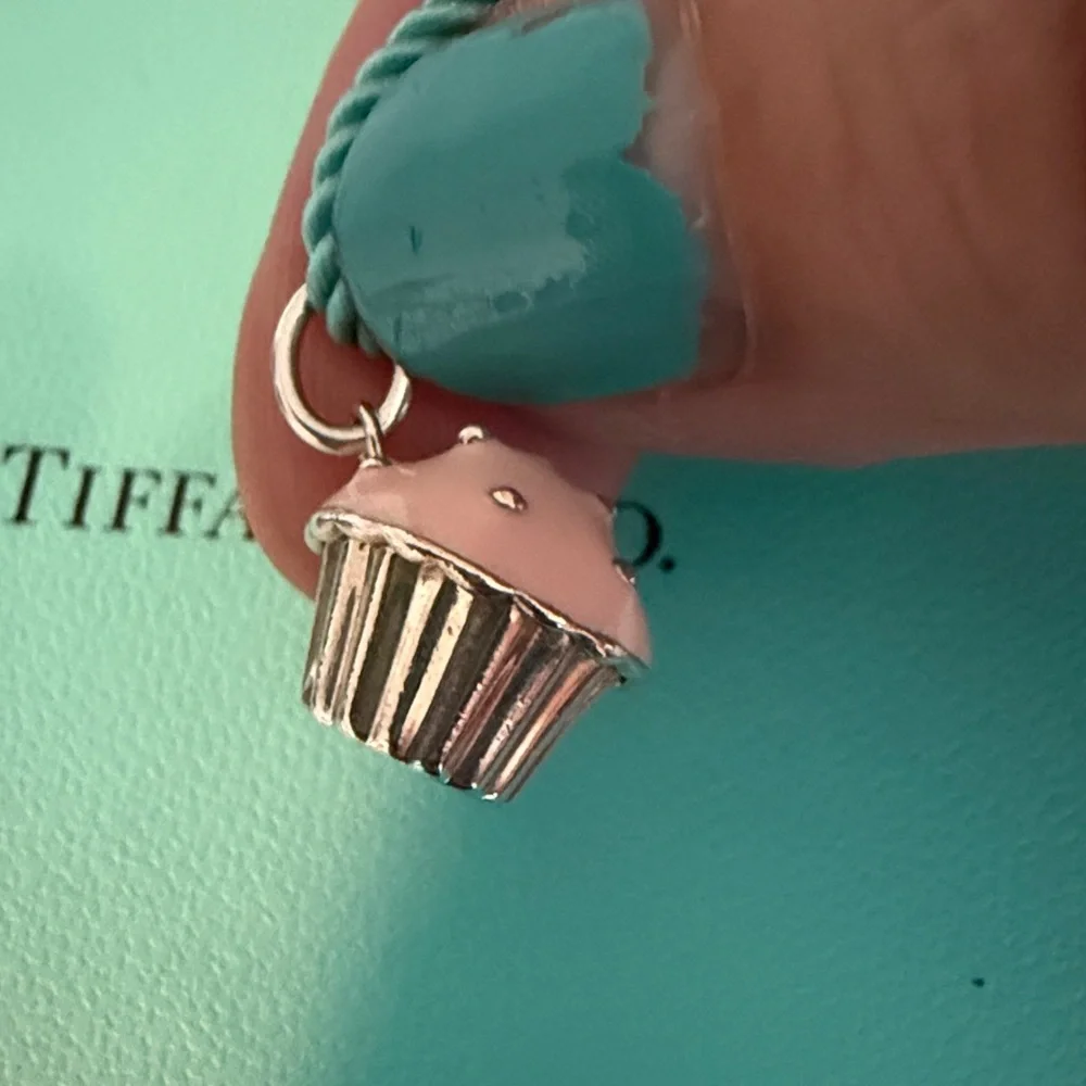 Tiffany & Co. Cupcake Charm Pendant Necklace on Tiffany Silk Cord 16-18”